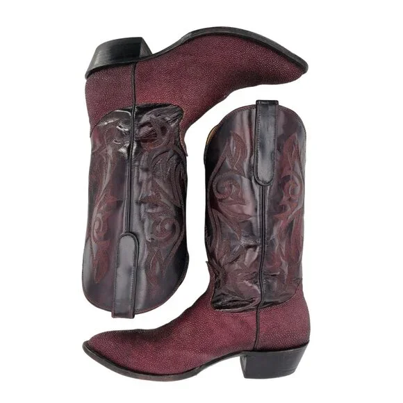 Nocona Stingray Red Mens Size 11.5D Maroon Burgundy Leather Cowboy Western Boots - Picture 9 of 16